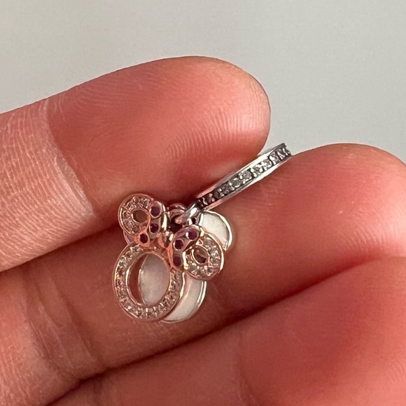 NWOT Disney Minnie Mouse Silhouette Double Dangle Charm Sterling Silver 925 - Picture 5 of 9